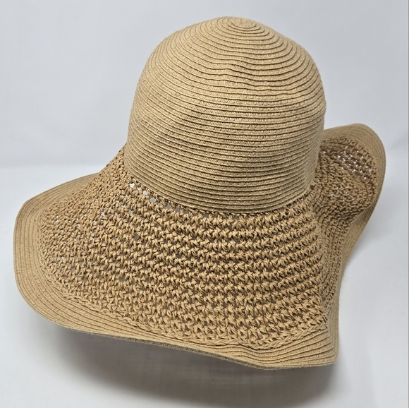 J. CREW TEXTURED SUMMER STRAW HAT DUSTY DUNE SHAPED SUN HAT WOMEN OS VACATION - Picture 4 of 16